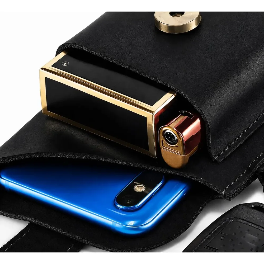 Genuine Leather Phone Belt Holster Case with Clip & Extra Pocket